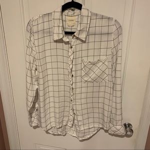 White grid button down top